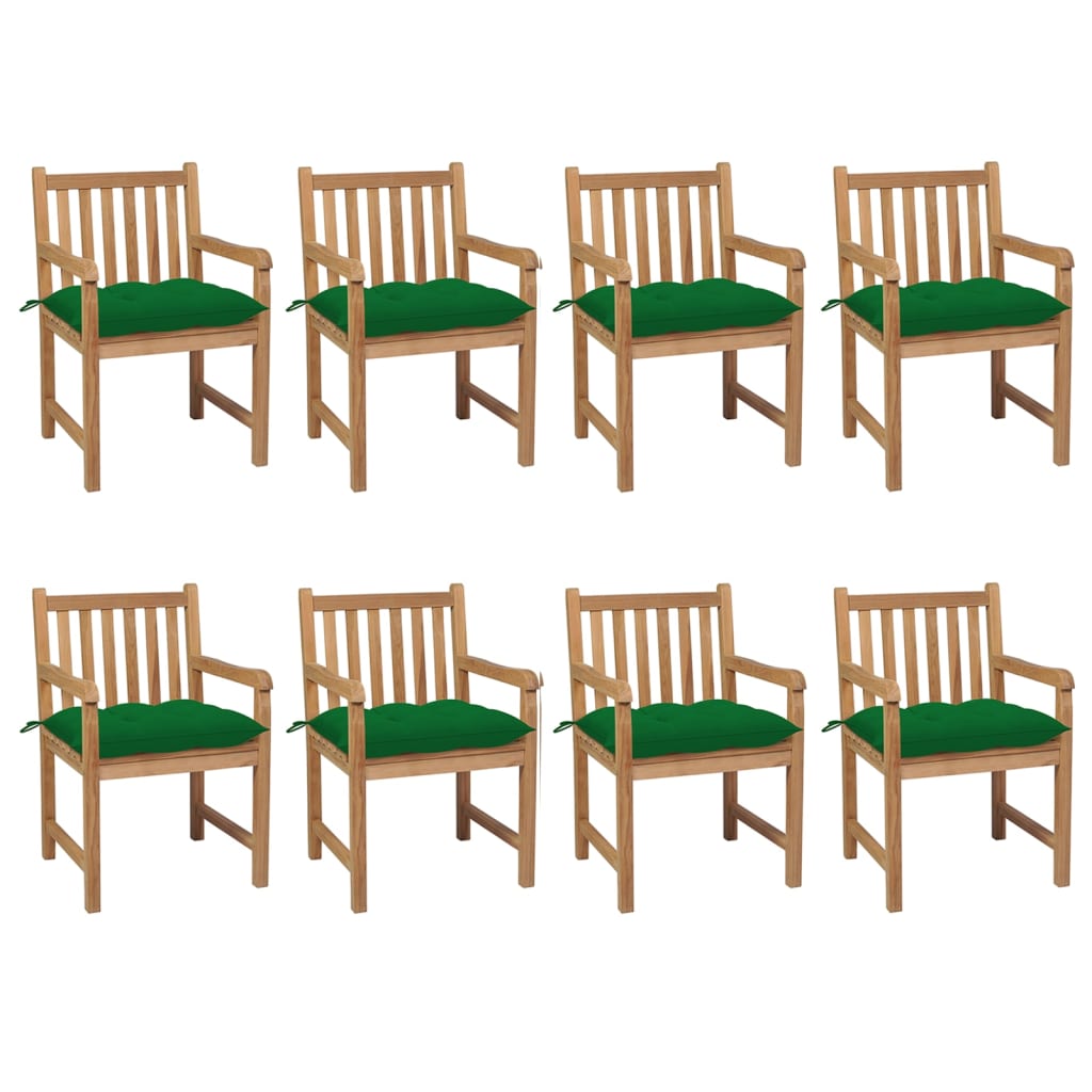 Zahradní židle 8 ks se zelenými poduškami masivní teak