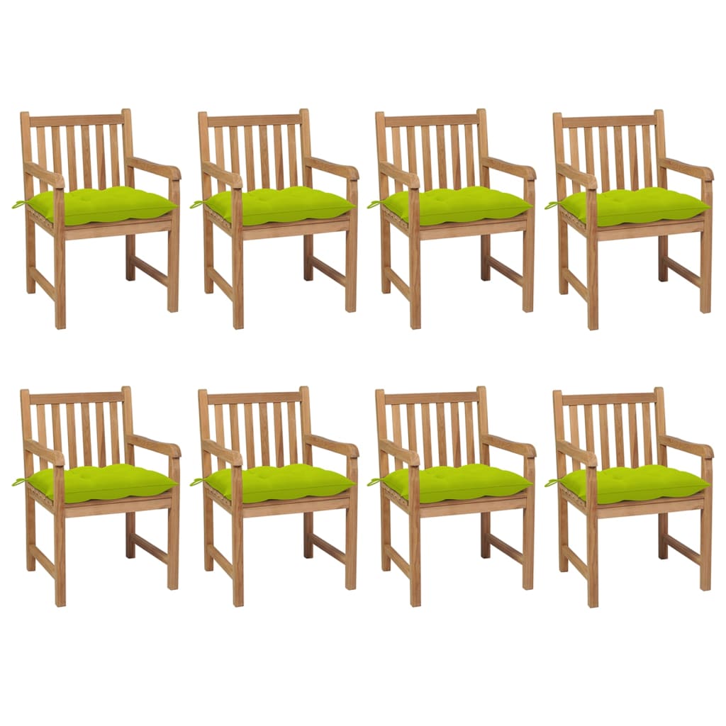 imagem de vidaXL Cadeiras de jardim almofadões verde brilhante 8 pcs teca maciça1