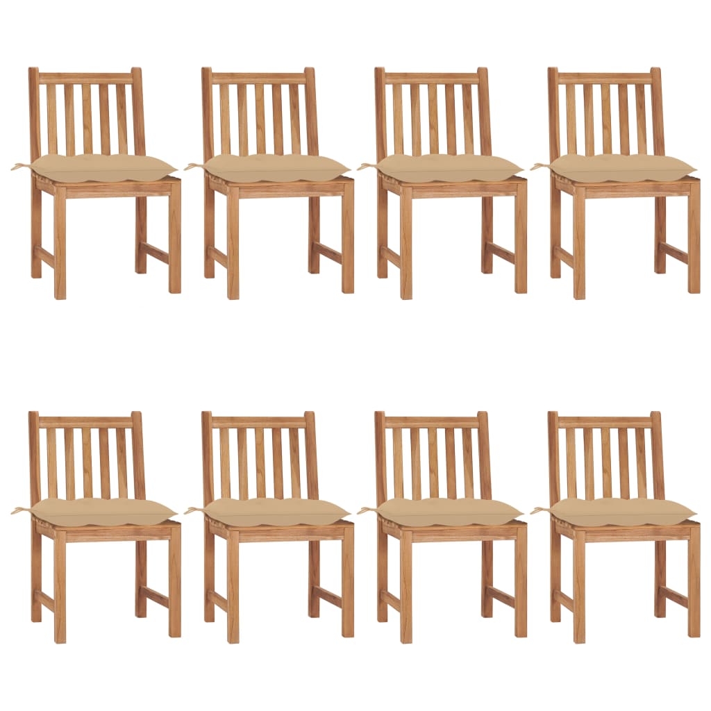 vidaXL Chaises de jardin 8 pcs avec coussins Bois de teck massif