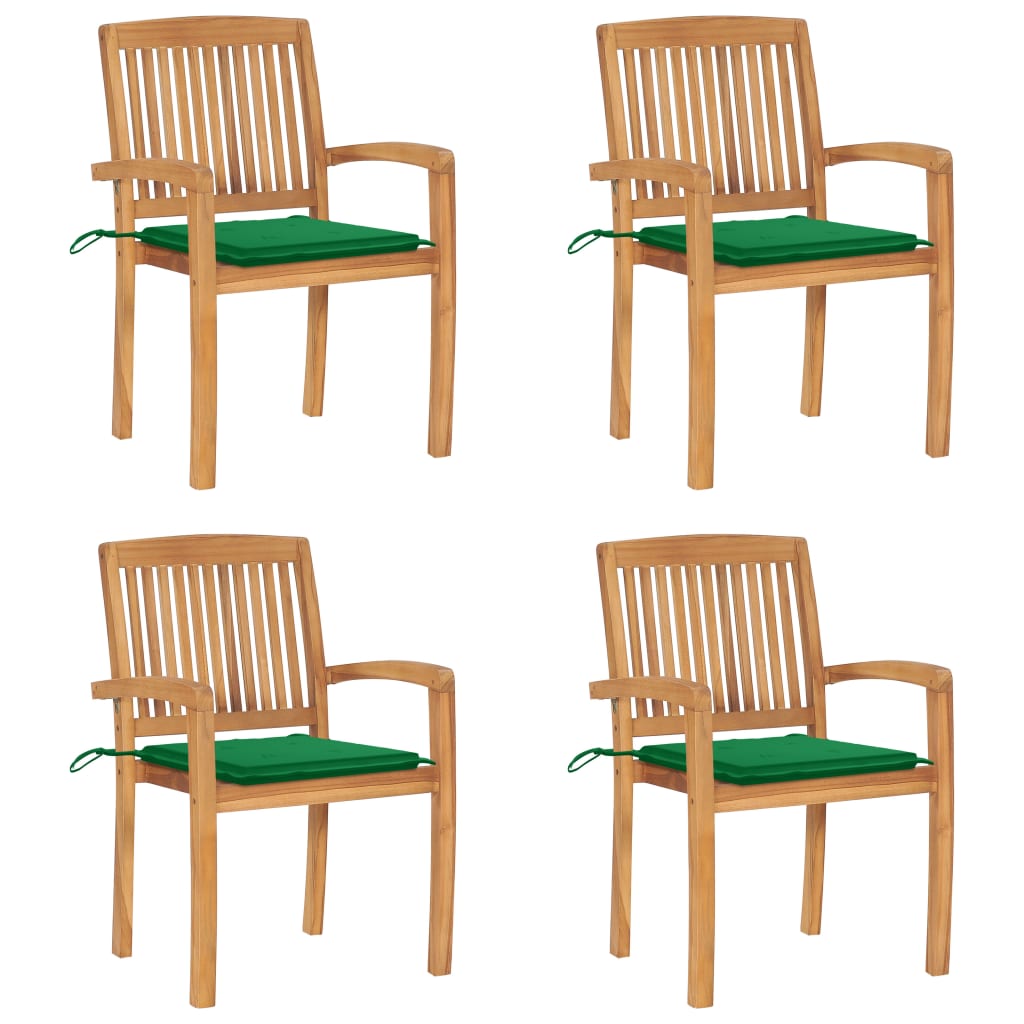 vidaXL Stapelbare Gartenstühle mit Kissen 4 Stk. Massivholz Teak