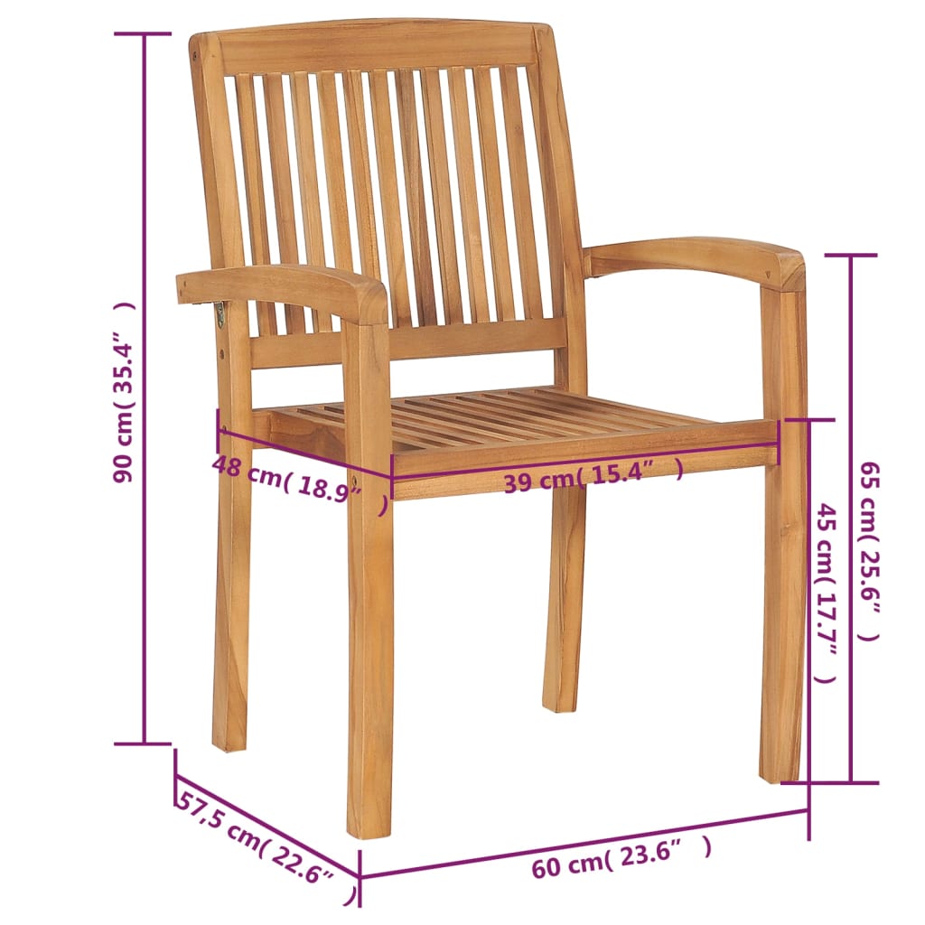 Стифиращи градински столове с възглавници 4 бр тик масив