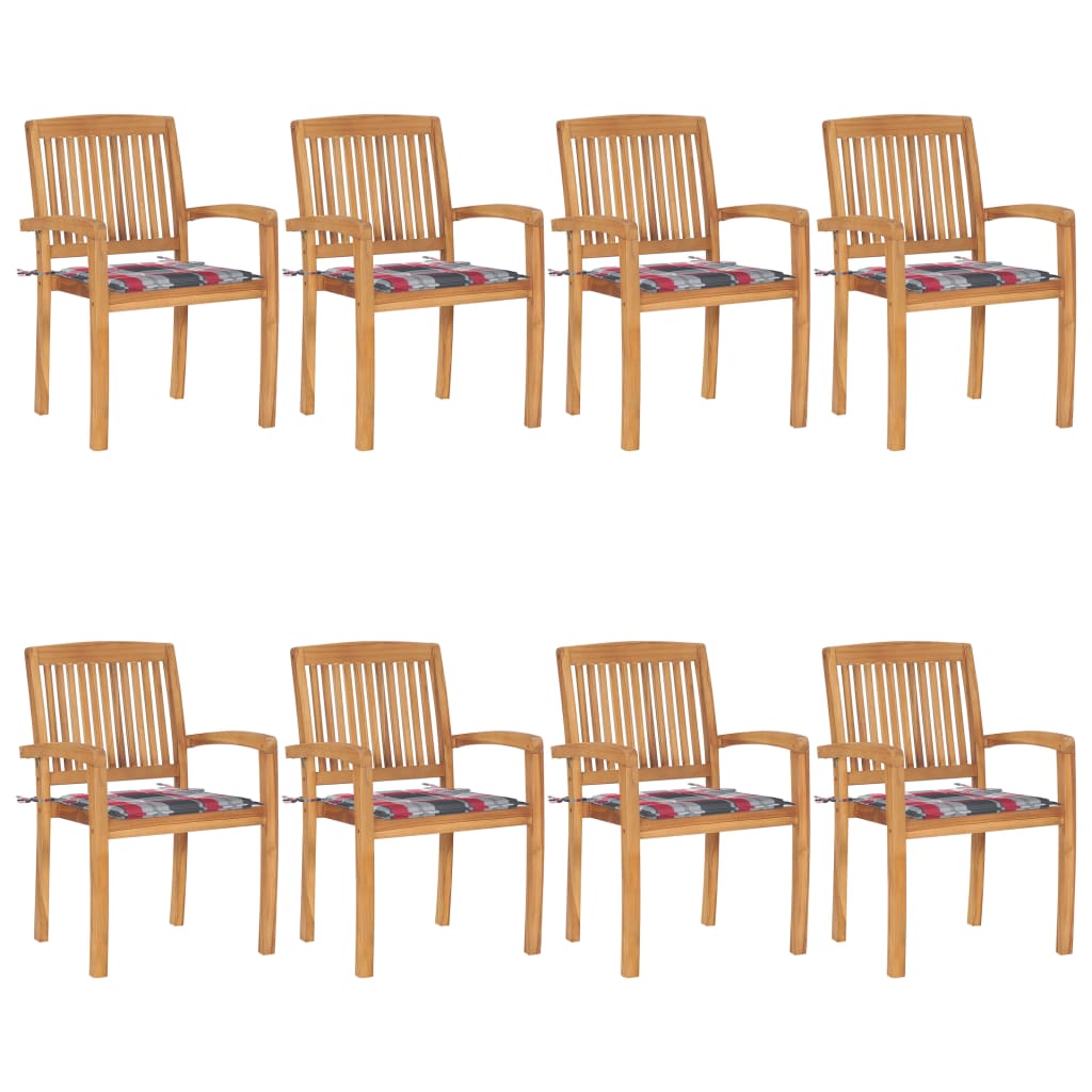 vidaXL Stohovatelné zahradní židle s poduškami 8 ks masivní teak