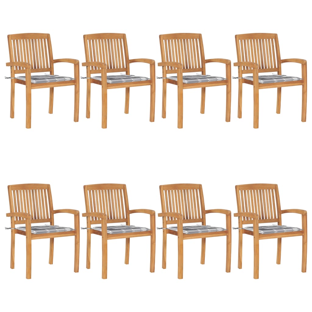 vidaXL Stohovatelné zahradní židle s poduškami 8 ks masivní teak
