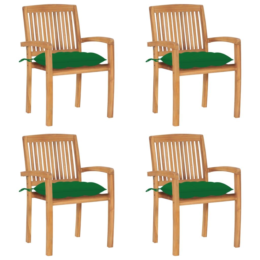 Chaises de jardin empilables avec coussins 4 pcs Teck solide
