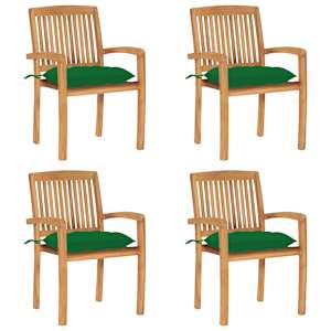 Vrtni stoli z blazinami 4 kosi trdna tikovina