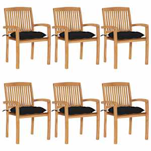 Vrtni stoli z blazinami 6 kosov trdna tikovina