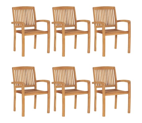 vidaXL Stacking Patio Chairs with Cushions 6 pcs Solid Teak Wood