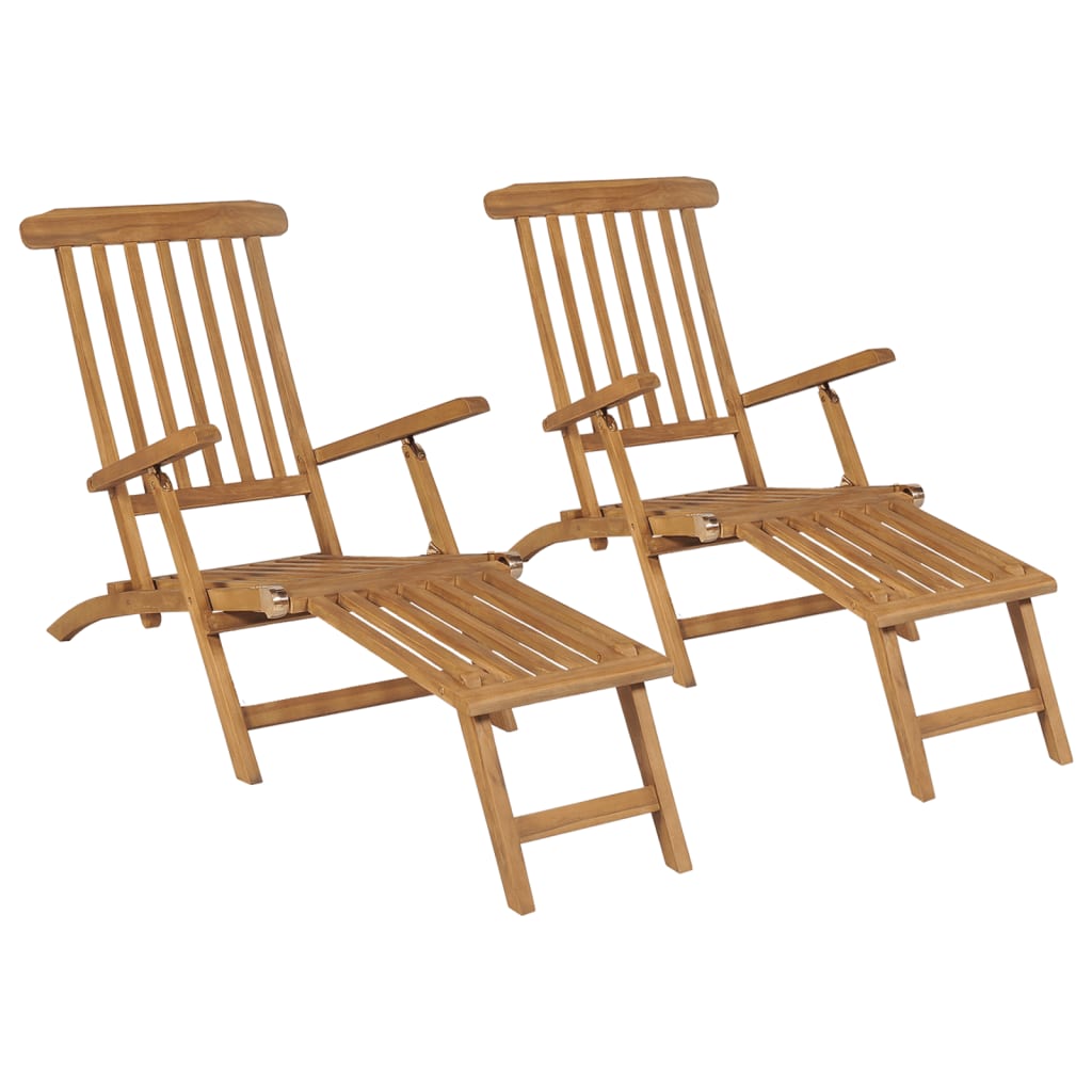 Deck Chairs with Footrests 2 Piece Solid Teak Wood