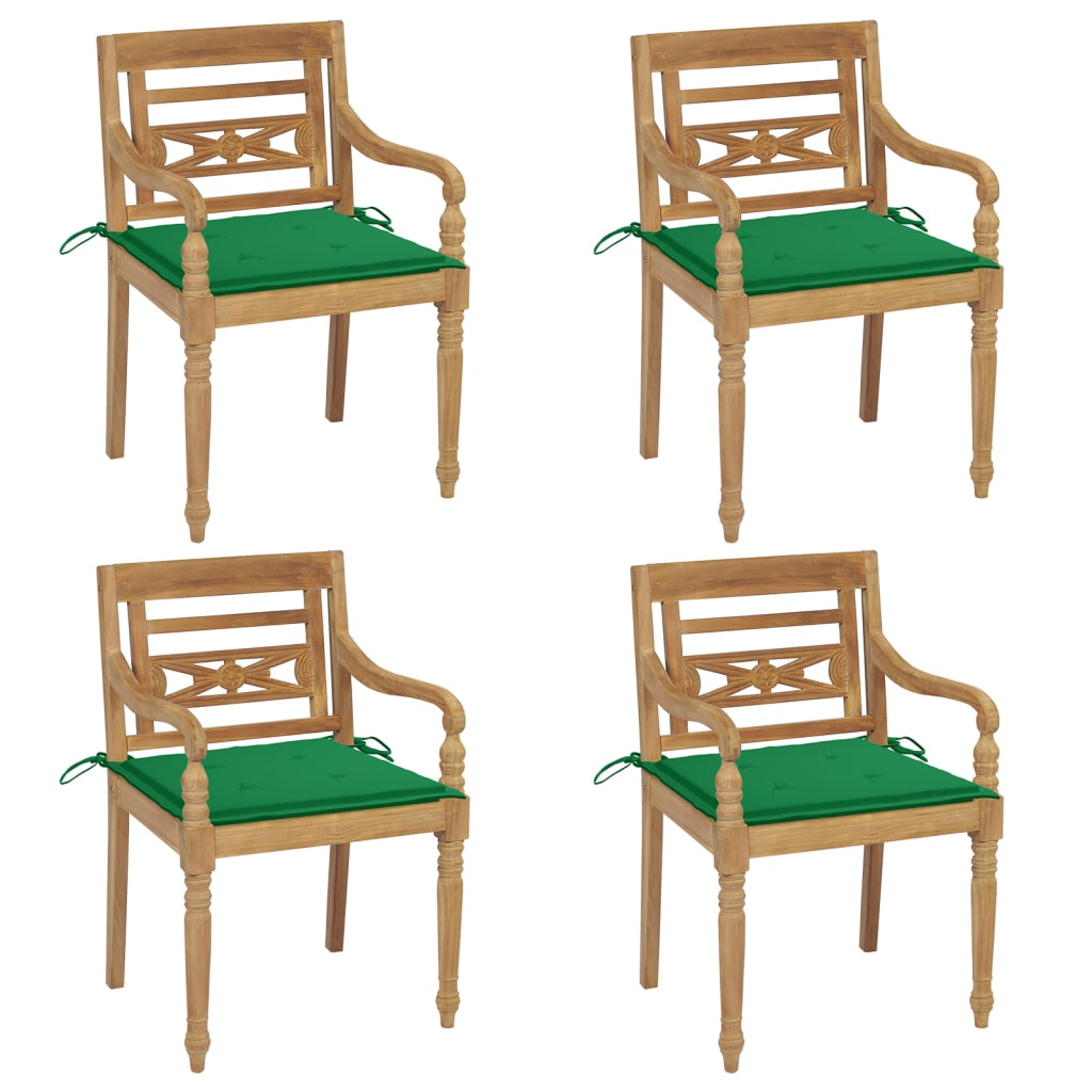 Židle Batavia s poduškami 4 ks masivní teakové dřevo