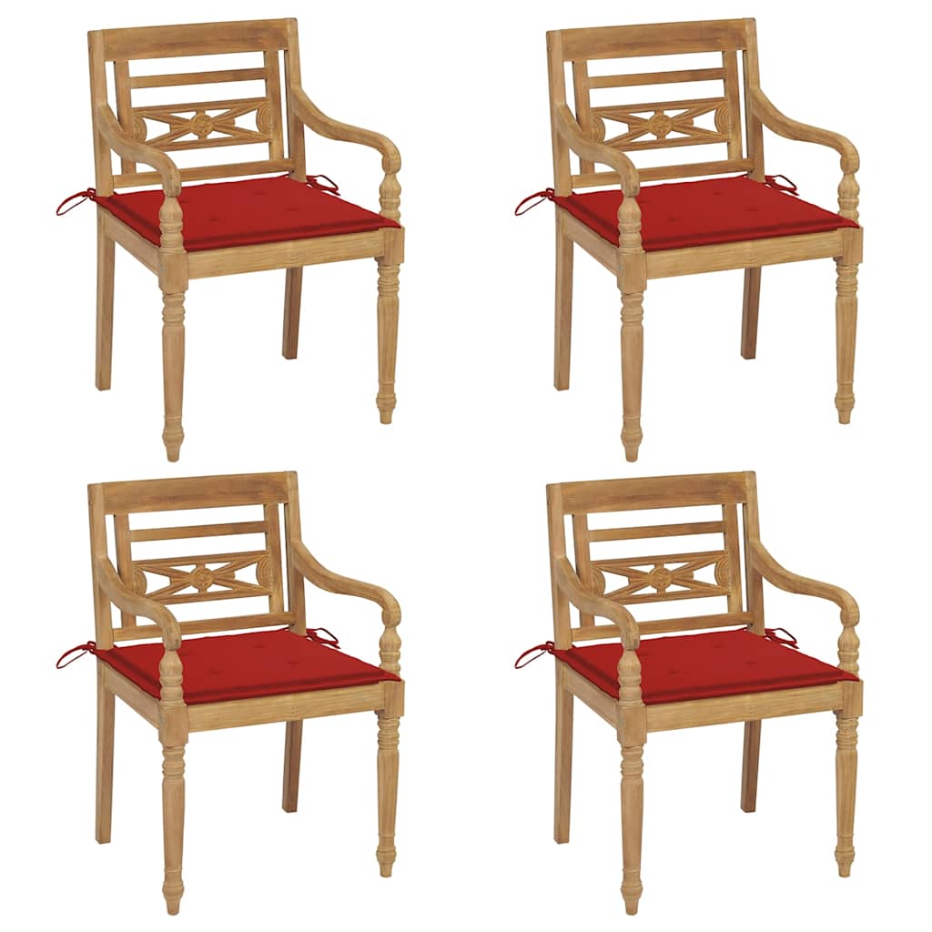 Chaises Batavia avec coussins 4 pcs Bois de teck solide