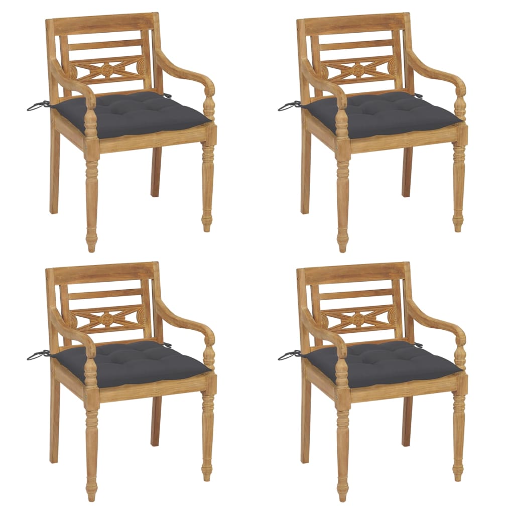 Chaises Batavia avec coussins 4 pcs Bois de teck solide