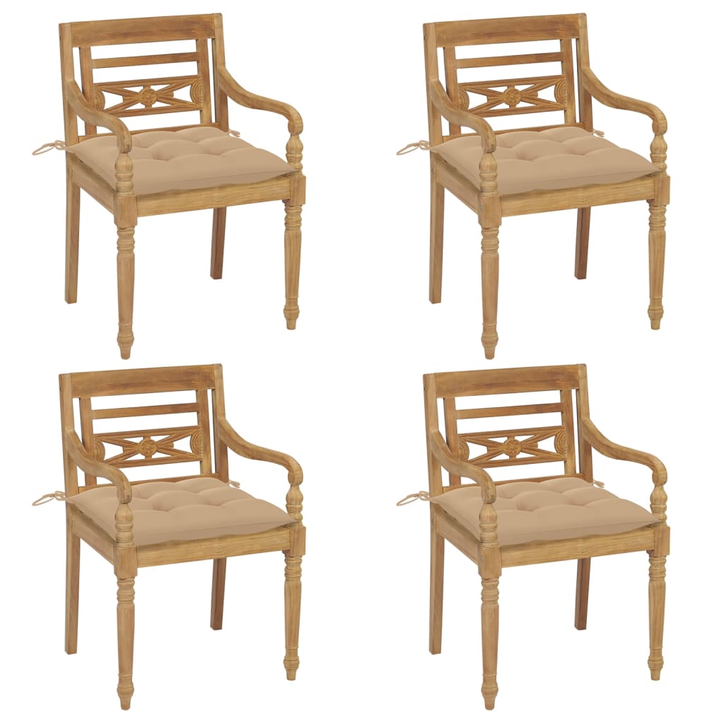 vidaXL Batavia-Stühle mit Kissen 4 Stk. Massivholz Teak
