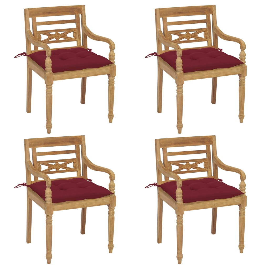 vidaXL Chaises Batavia avec coussins 4 pcs Bois de teck solide