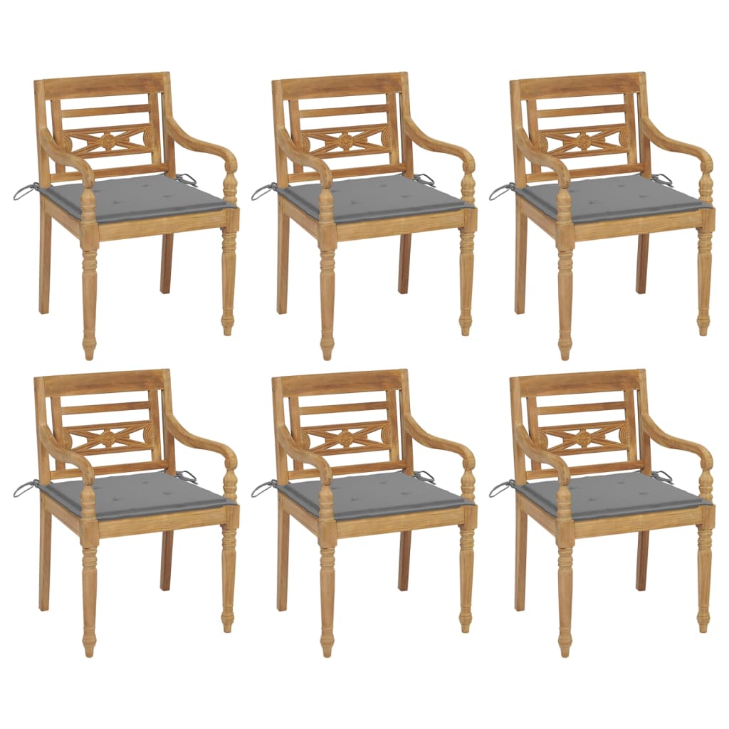 Chaises Batavia avec coussins 6 pcs Bois de teck solide