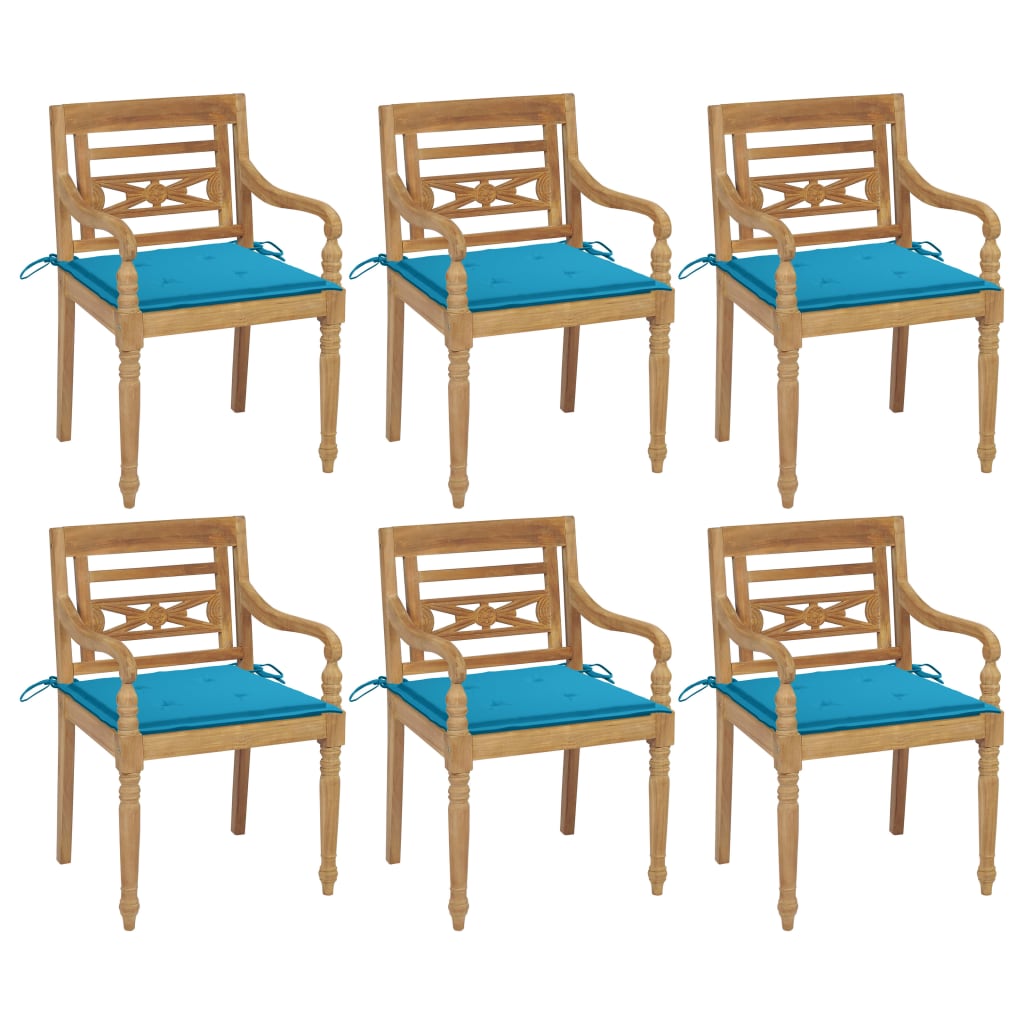 vidaXL Chaises Batavia avec coussins 6 pcs Bois de teck solide