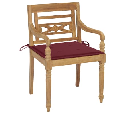 vidaXL Chaises Batavia avec coussins lot de 6 Bois de teck solide