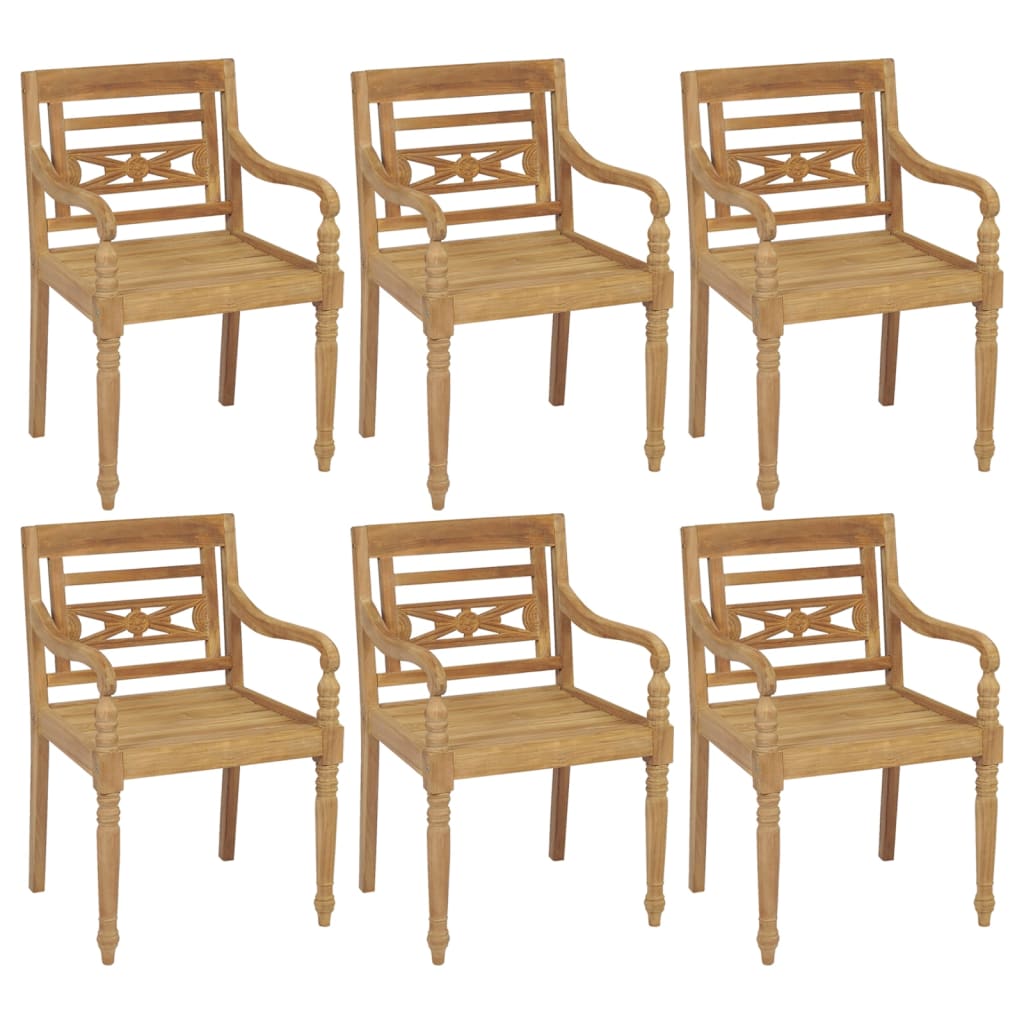 vidaXL Chaises Batavia avec coussins 6 pcs Bois de teck solide