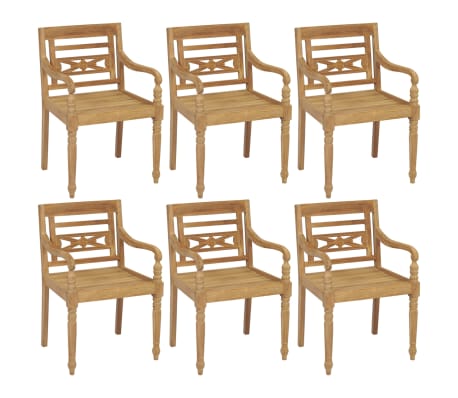 vidaXL Chaises Batavia avec coussins 6 pcs Bois de teck solide