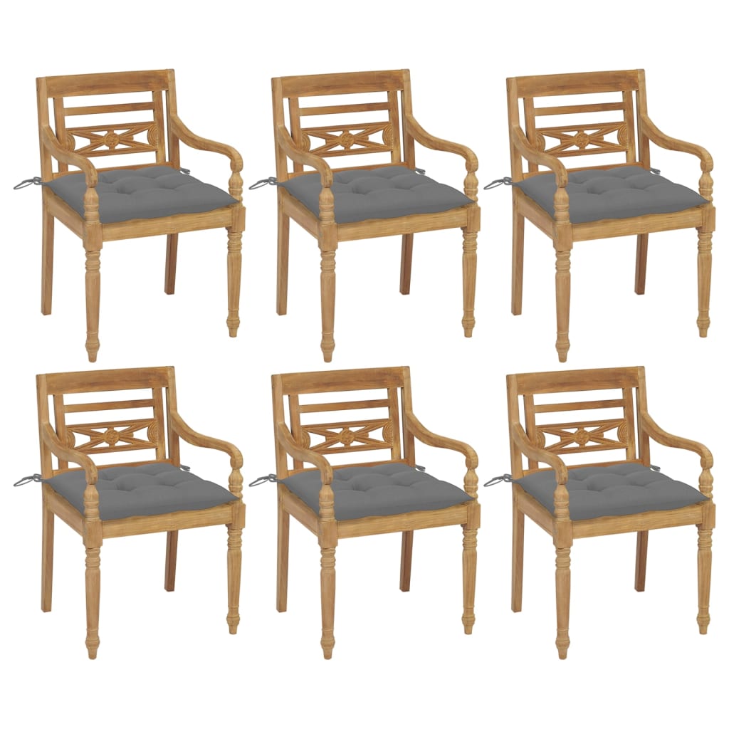 Batavia-Stühle mit Kissen 6 Stk. Massivholz Teak kaufen
