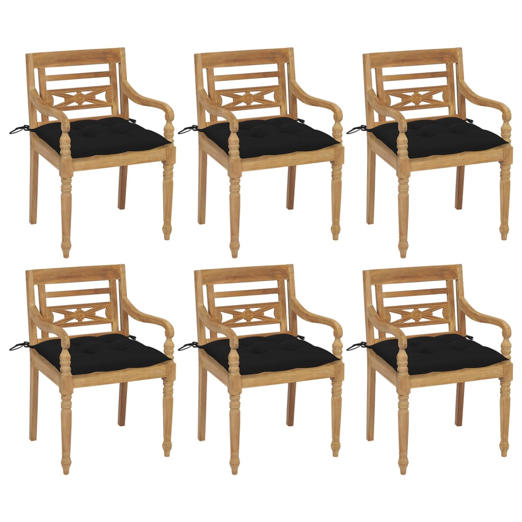 Batavia-Stühle mit Kissen 6 Stk. Massivholz Teak-1