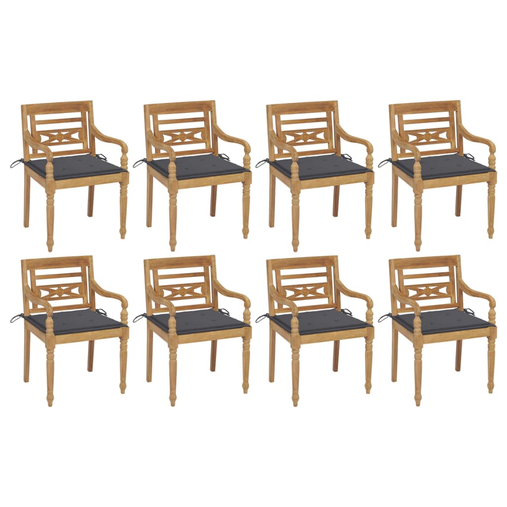 Batavia-Stühle mit Kissen 8 Stk. Massivholz Teak