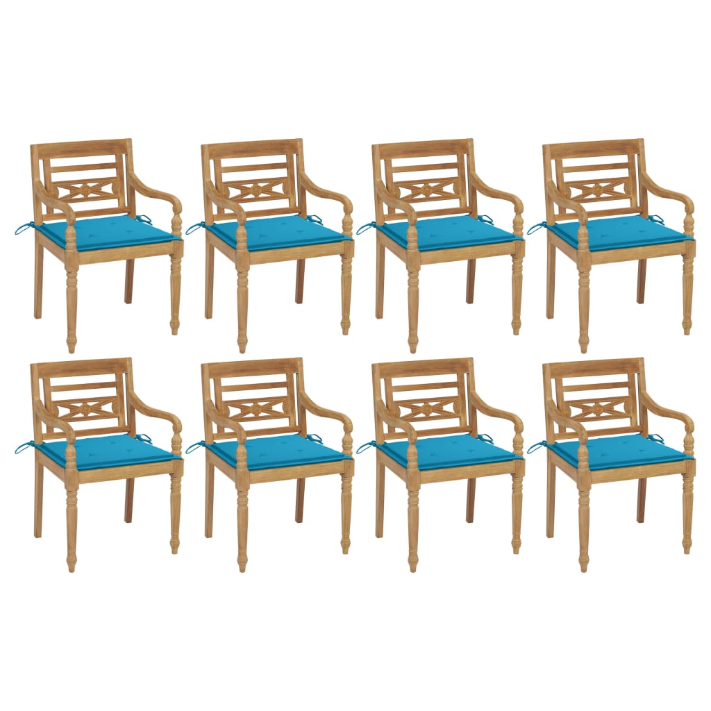 vidaXL Chaises Batavia avec coussins 8 pcs Bois de teck solide