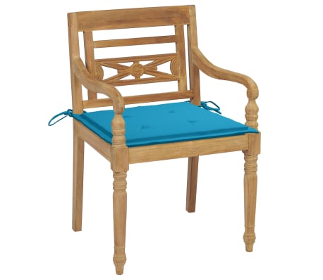 vidaXL Cadeiras Bat&aacute;via com almofad&otilde;es 8 pcs madeira de teca maci&ccedil;a