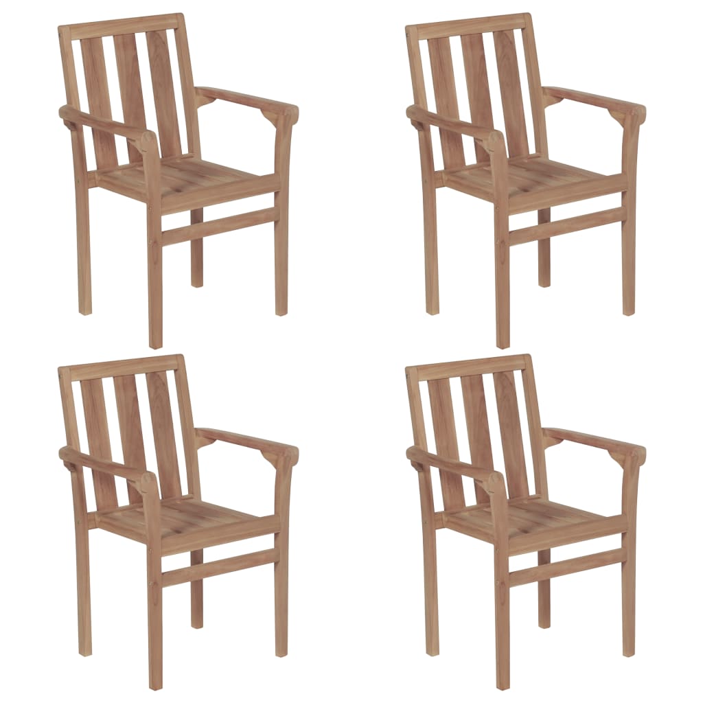 Stackable Garden Chairs 4 Piece Solid Teak Wood