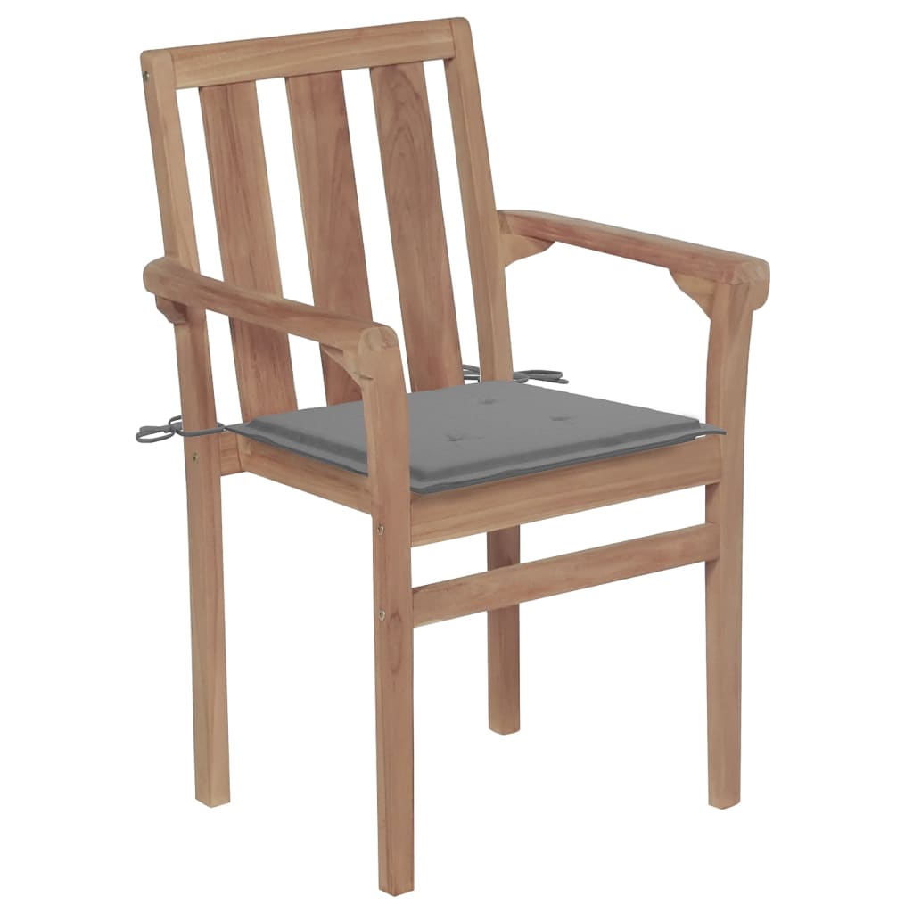 4 db rakásolható tömör tíkfa kerti szék párnákkal 