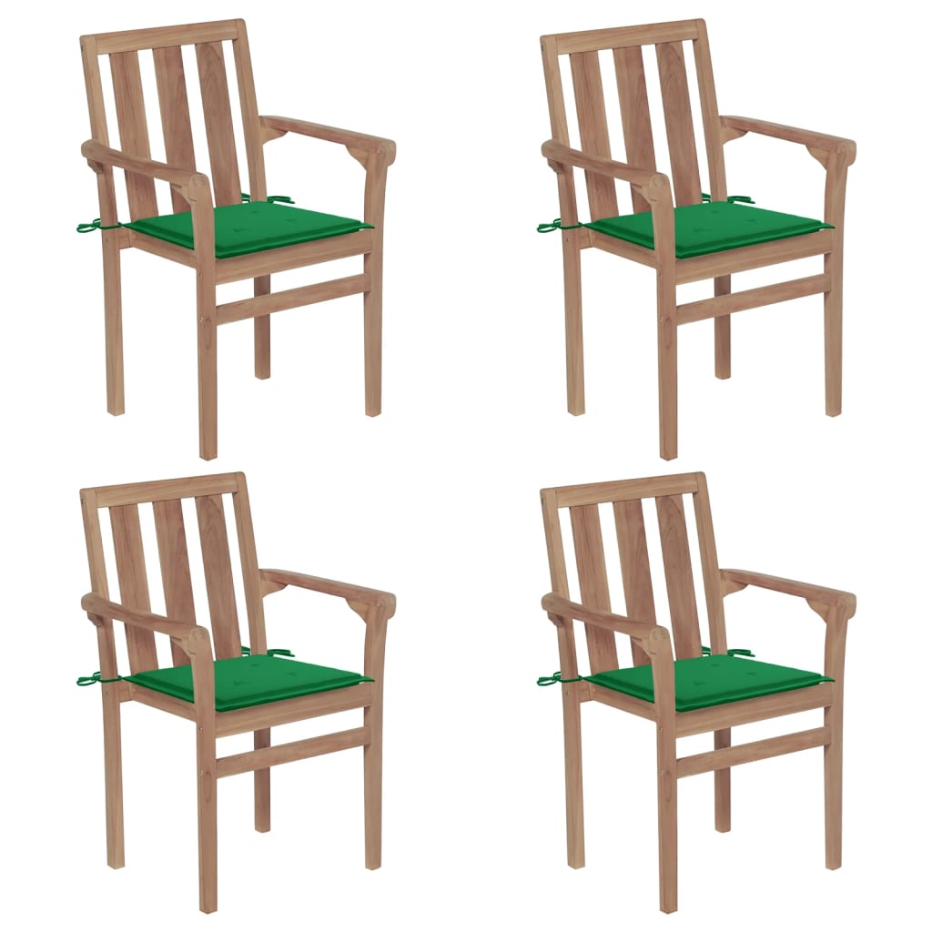 Cadeiras de jardim empilháveis c/ almofadões 4 pcs teca maciça