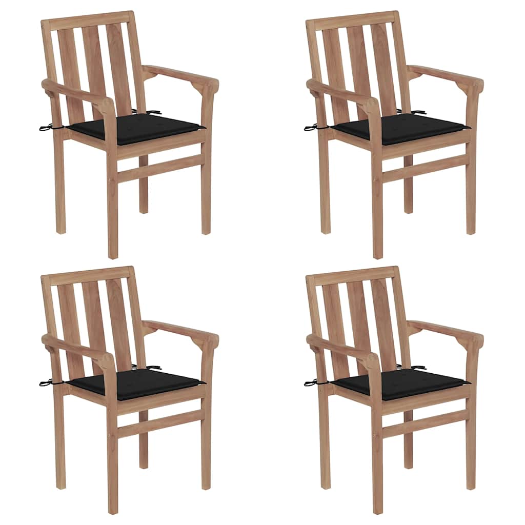 Chaises de jardin empilables avec coussins 4 pcs Teck solide