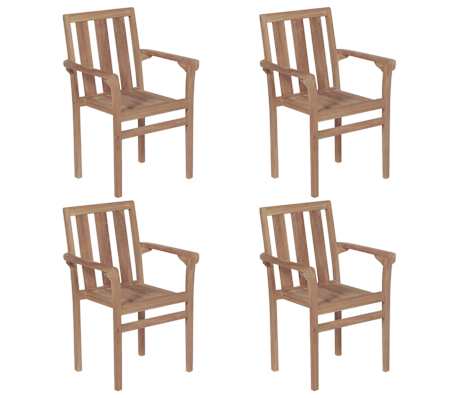 vidaXL Stapelbare Gartenst&uuml;hle mit Kissen 4 Stk. Massivholz Teak