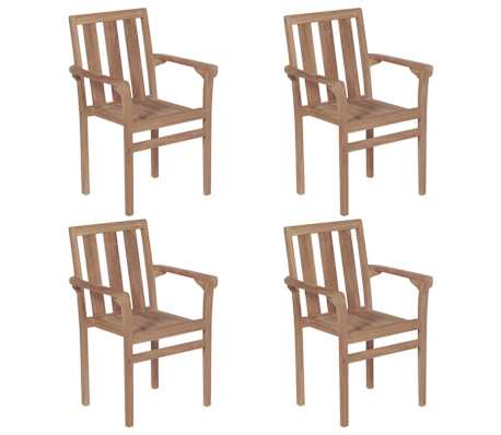 vidaXL Stapelbare Gartenst&uuml;hle mit Kissen 4 Stk. Massivholz Teak