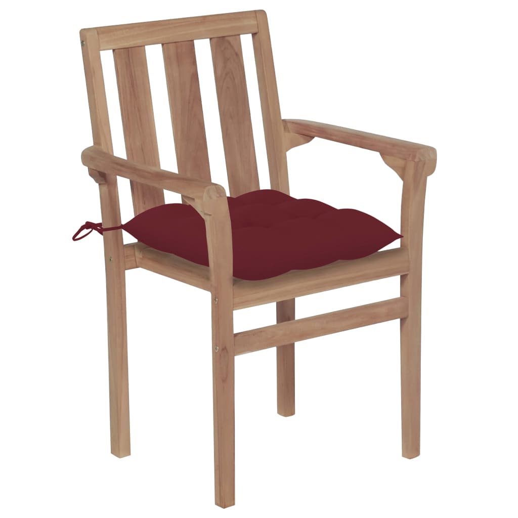 vidaXL 4 db rakásolható tömör tíkfa kerti szék párnákkal
