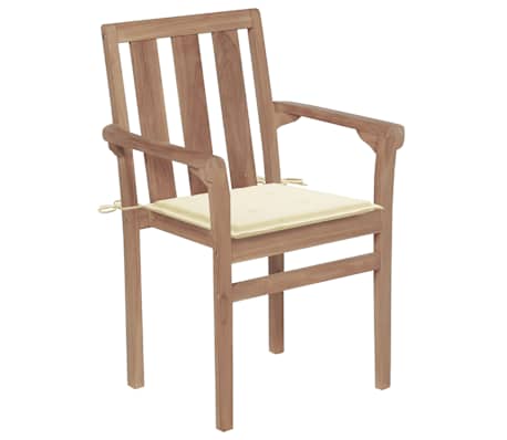vidaXL Stapelbare Gartenst&uuml;hle mit Kissen 6 Stk. Massivholz Teak