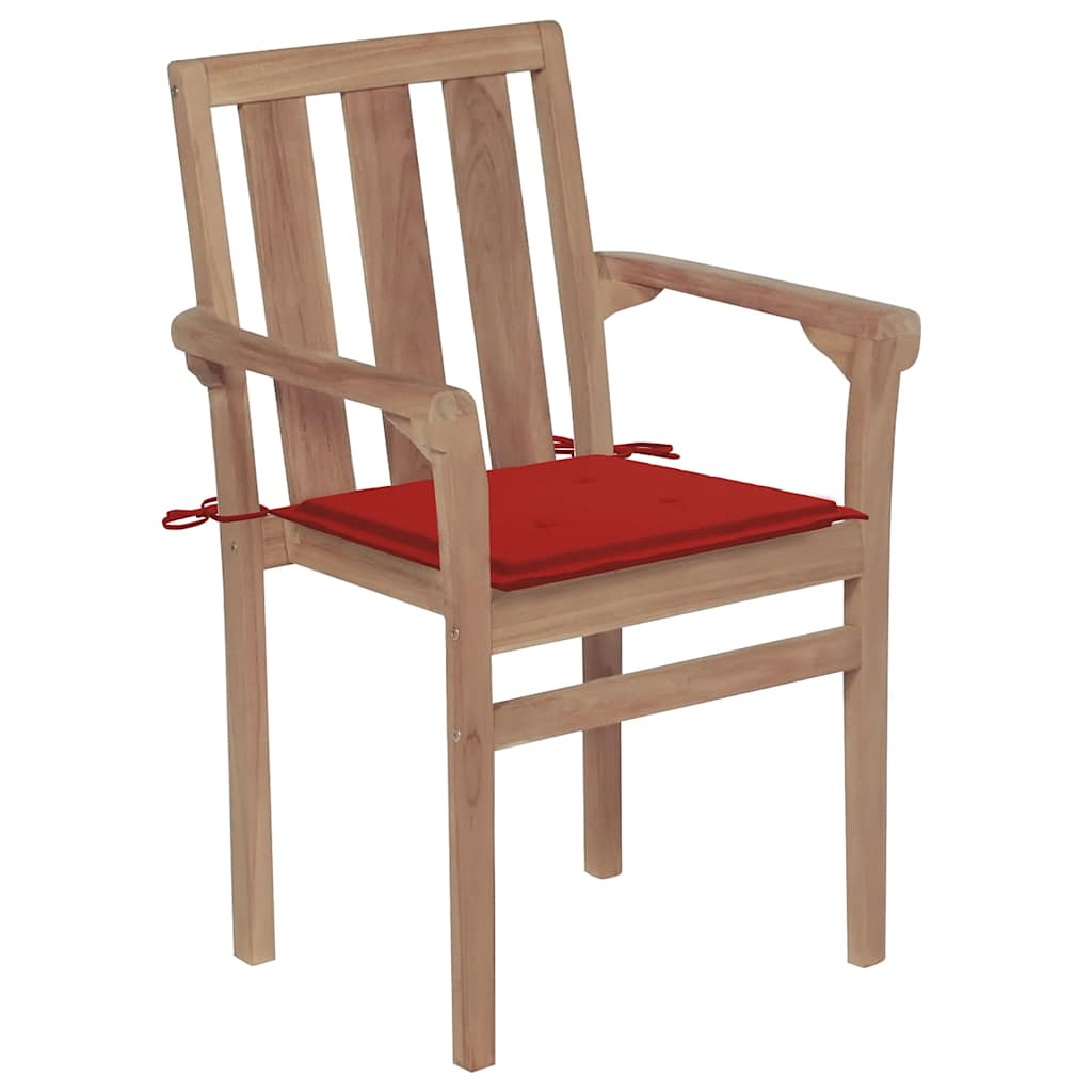 vidaXL Tuinstoelen stapelbaar 6 st met kussens massief teakhout afbeelding