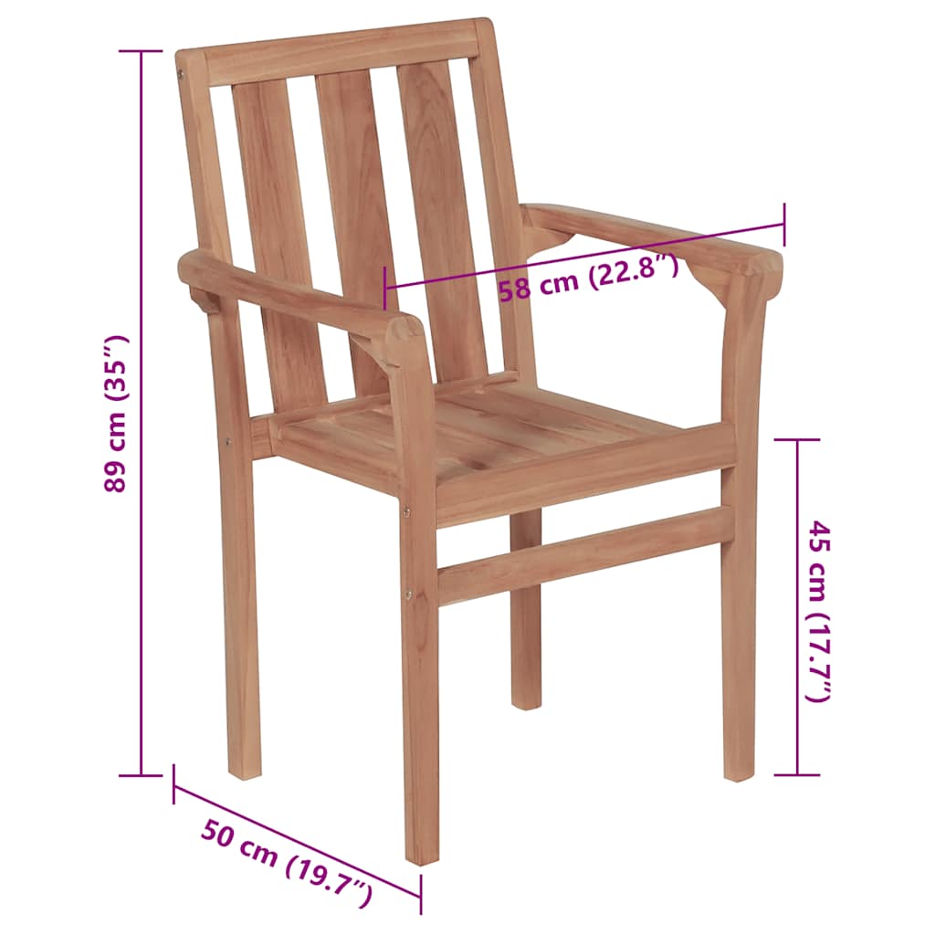 Стифиращи градински столове с възглавници, 6 бр, тик масив