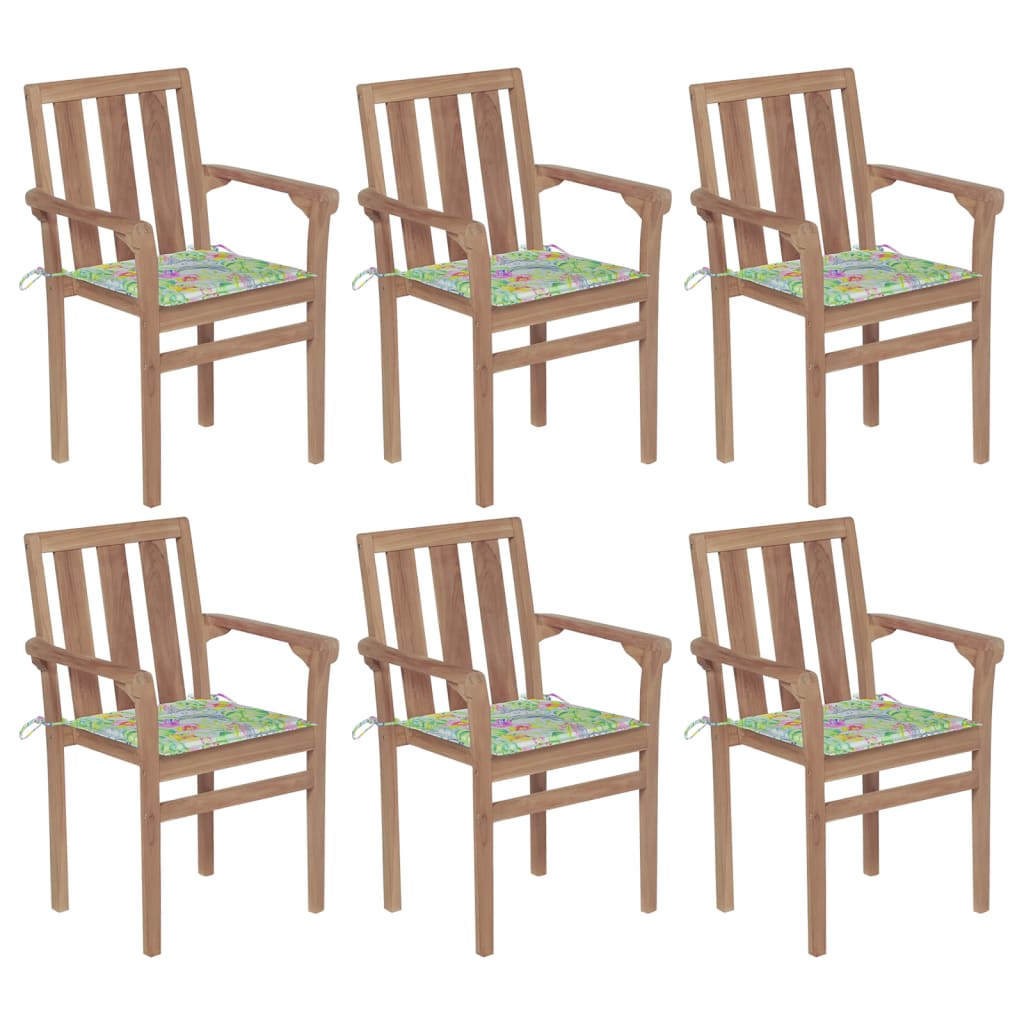 Chaises de jardin empilables avec coussins 6 pcs Teck solide