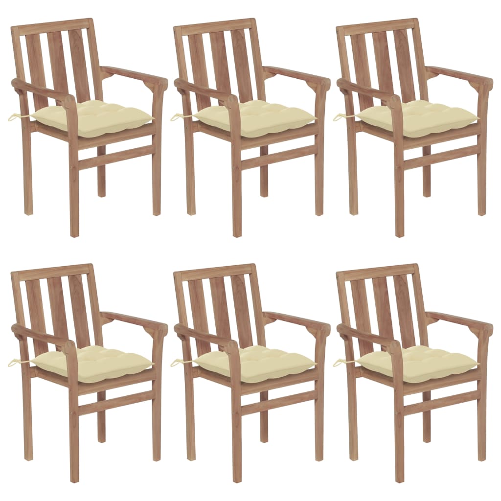 Chaises de jardin empilables avec coussins 6 pcs Teck solide