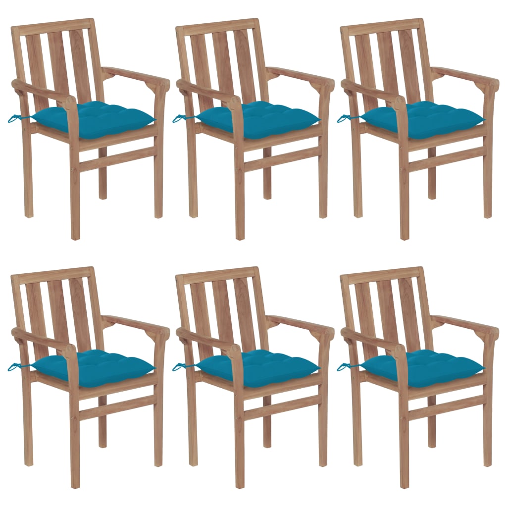 Chaises de jardin empilables avec coussins 6 pcs Teck solide
