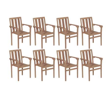 vidaXL Stackable Garden Chairs with Cushions 8 pcs Solid Teak Wood