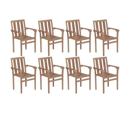 vidaXL Stackable Garden Chairs with Cushions 8 pcs Solid Teak Wood