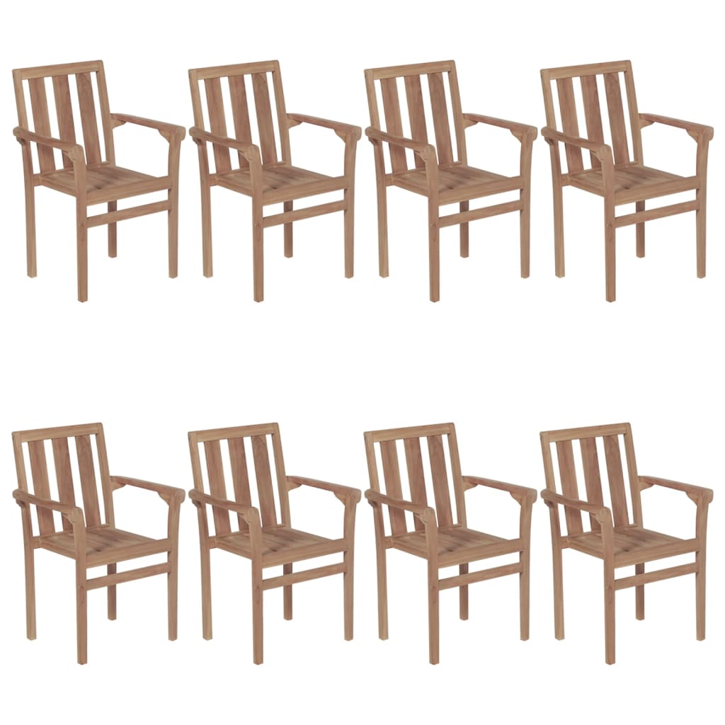 vidaXL Stackable Patio Chairs with Cushions 8 pcs Solid Teak Wood