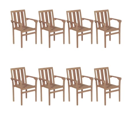 vidaXL Stackable Patio Chairs with Cushions 8 pcs Solid Teak Wood