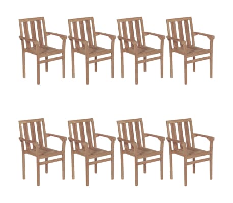 vidaXL Stackable Patio Chairs with Cushions 8 pcs Solid Teak Wood