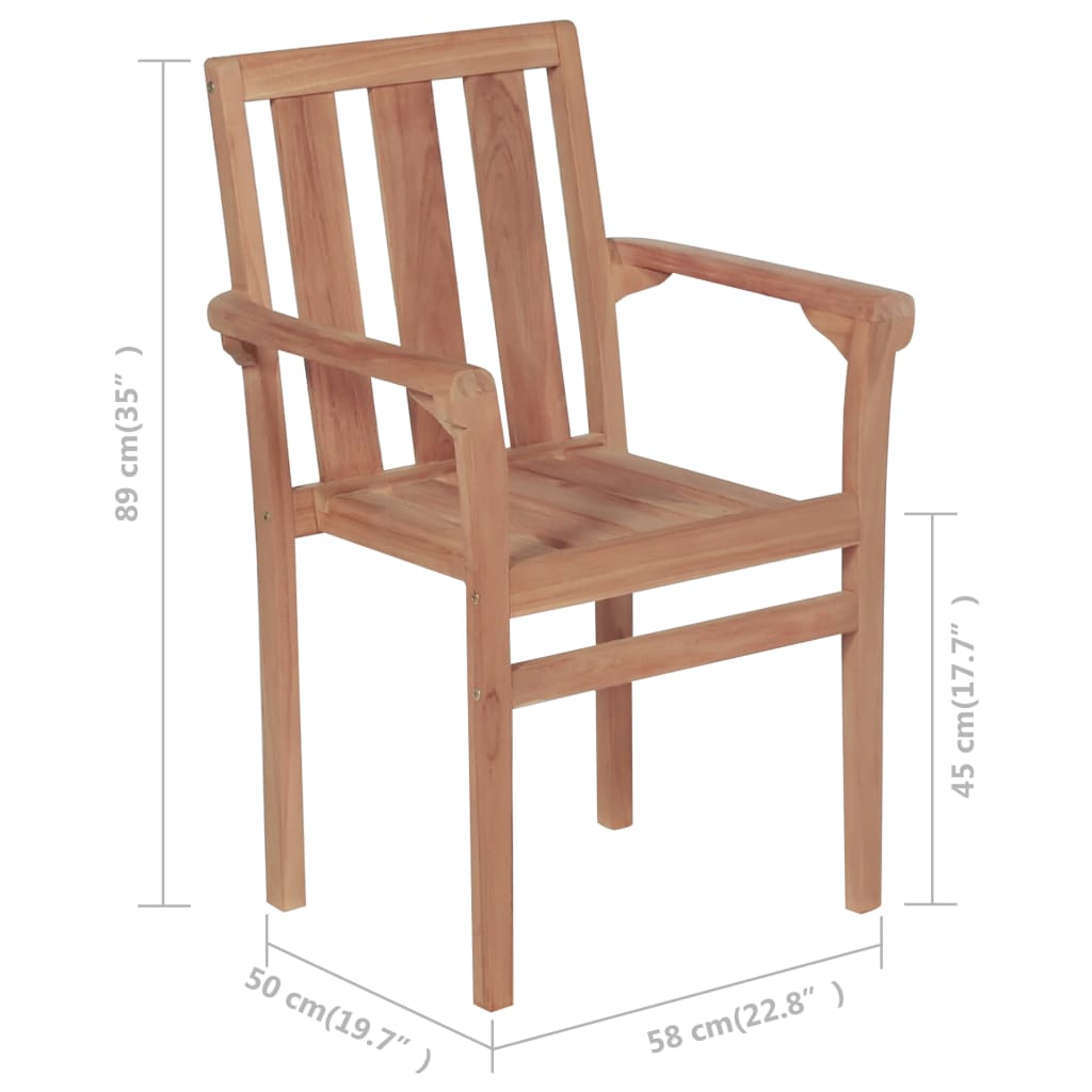 8 db rakásolható tömör tíkfa kerti szék párnákkal 