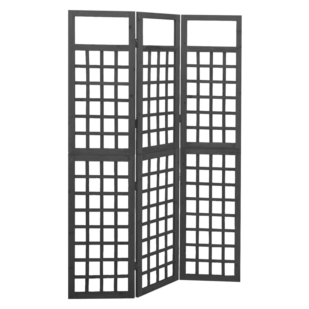 12: vidaXL 3-panels rumdeler/espalier 121x180 cm massivt grantræ sort