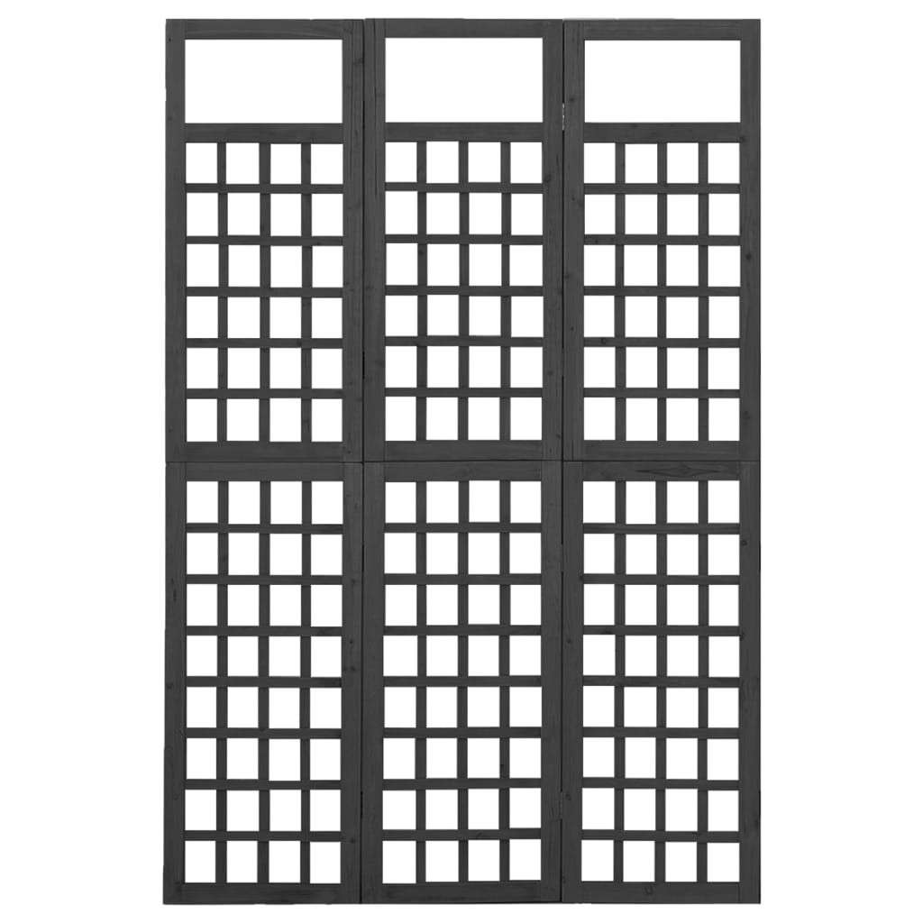 Thumbnail - vidaXL Spalier/Paravent 3-teilig Massivholz Tanne Schwarz 121x180 cm