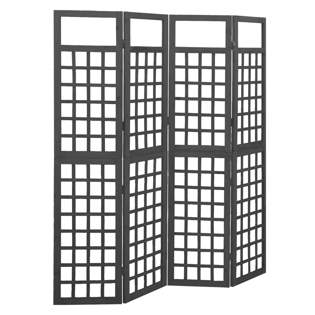 4: vidaXL 4-panels rumdeler/espalier 161x180 cm massivt grantræ sort