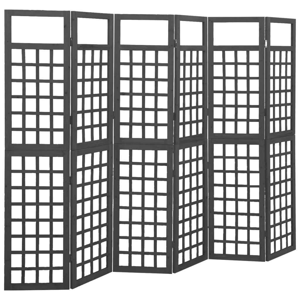 6-Panel Room Divider/Trellis Solid Fir Wood Black 242.5×180 cm